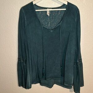 Others Follow Teal Blouse with Lace Detail